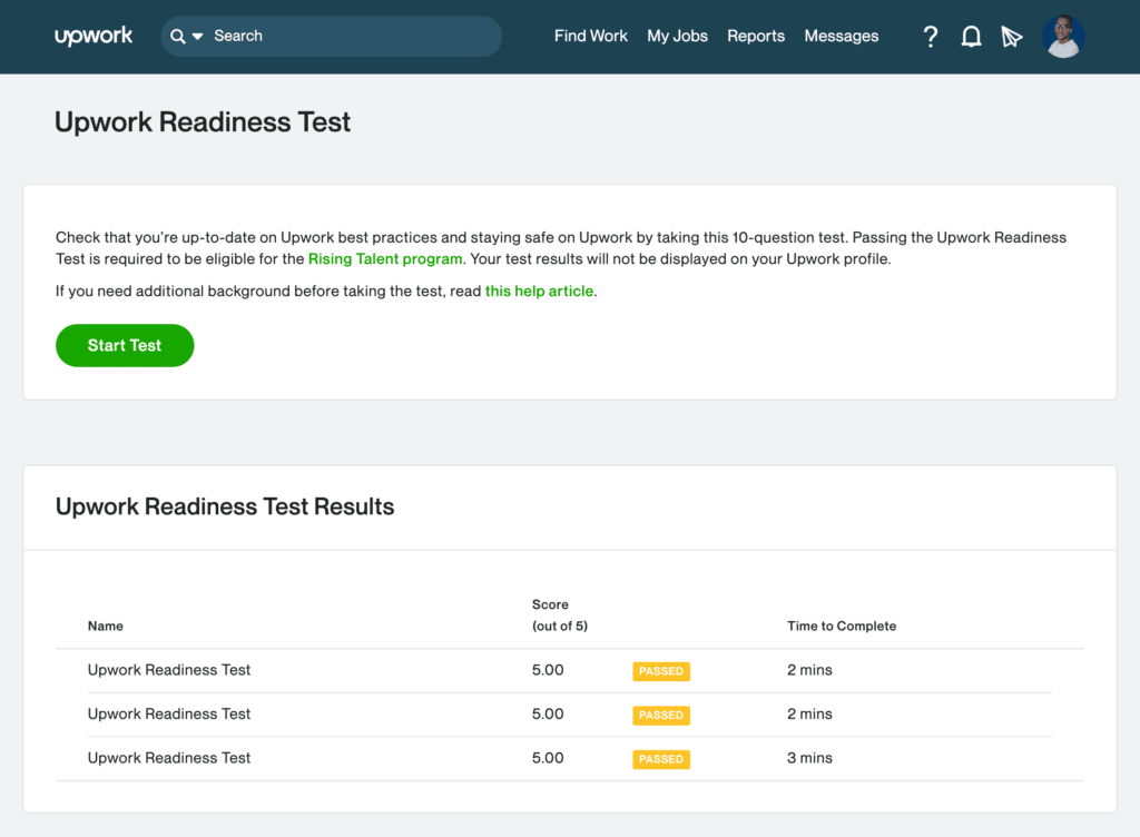 Upwork Readiness Test