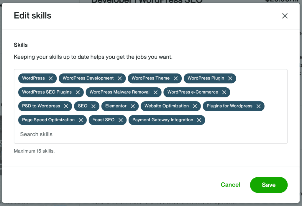 Upwork Profile Skills Set
